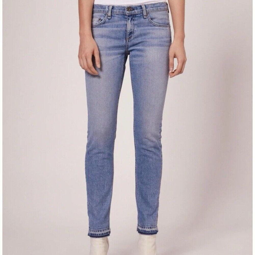 Rag & Bone Dre Slim Boyfriend Jeans in Kingston Distressed Undone Hems Womens 25